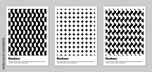 Set of black and white posters of geometric shapes in Bauhaus style. Abstract wall art.