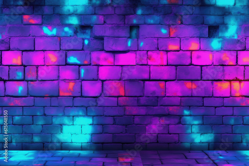 Color Gradient Mastery An Analysis of Purple and Blue Brick Walls in Neon Light