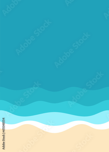 Beach coastline with sea waves and sand shore top view background drawing poster vector flat