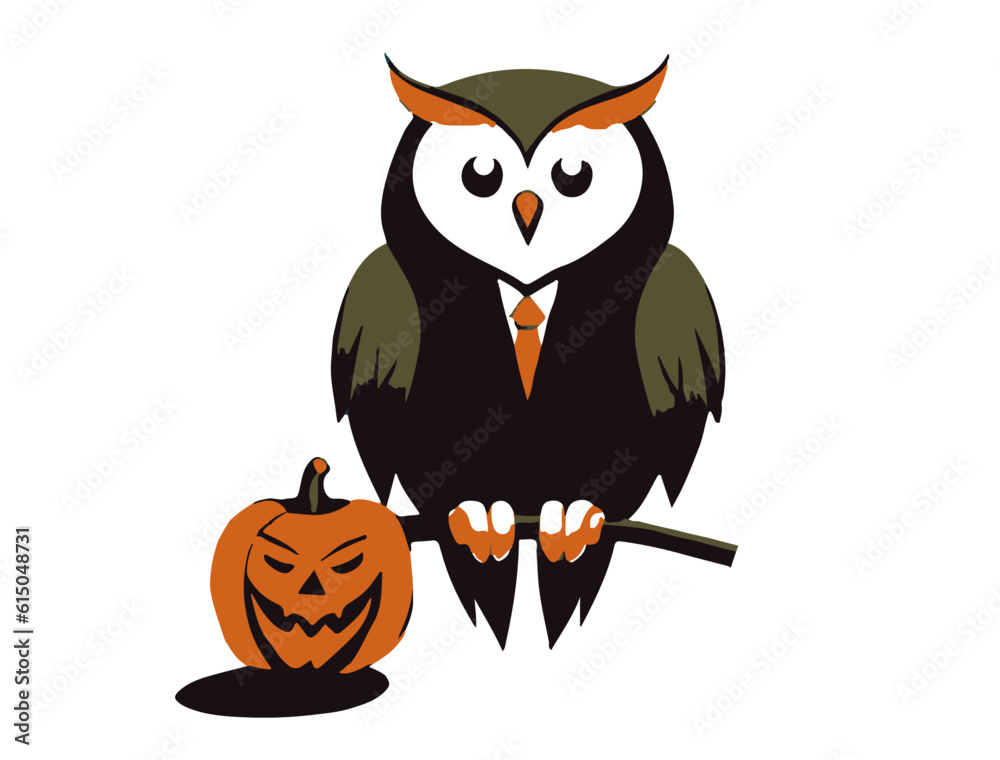 Fototapeta premium halloween owl with pumpkin