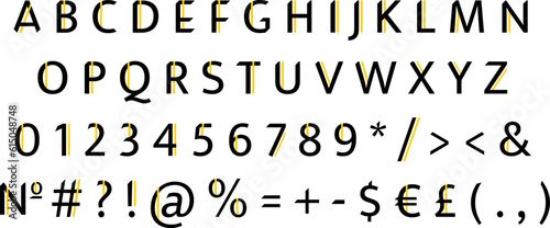 Geometric sans serif decor alphabet set. Vector decorative typography. Decorative typeset style. Latin script for headers. Trendy letters and numbers for graphic posters, banners, invitations texts