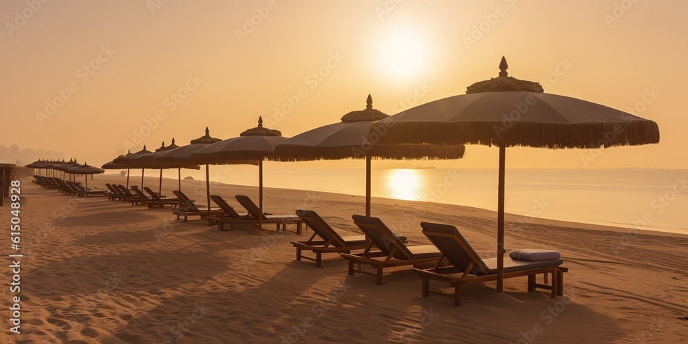 AI Generated. AI Generative. Dubai Maldives resort relax vacation trip adventure chill relax beach island resort lounges with umbrella at water line. Graphic Art AI Generated. AI Generative. Dubai Maldives resort relax vacation trip adventure chill relax beach island resort lounges with umbrella at water line. Graphic Art