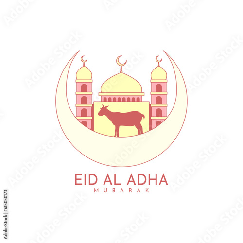 Eid al adha design with goat and a mosque  crescent moon