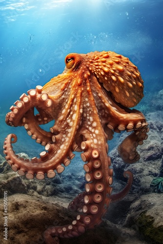 illustration, Octopus vulgar in the Mediterranean sea, generative ai