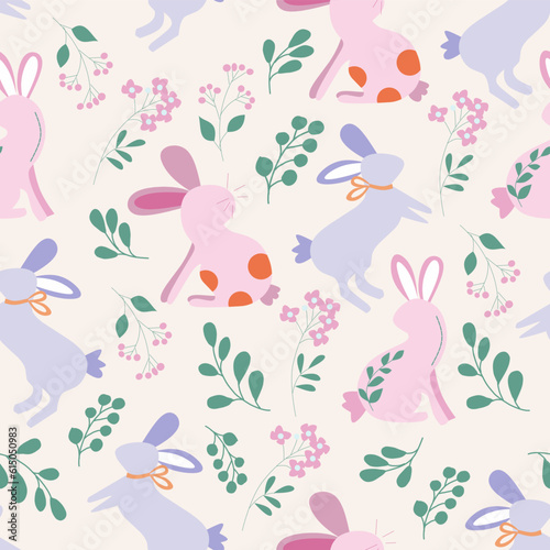 Fototapeta Naklejka Na Ścianę i Meble -  Cute Bunny Vector Seamless Pattern