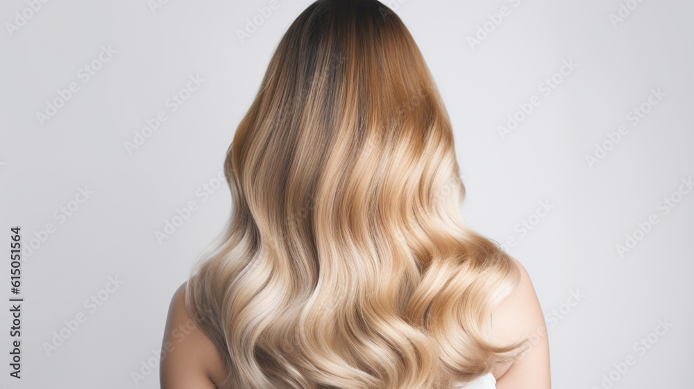 Naklejka premium Colored hairs in ombre or balayage technic. Created with ai generative tools