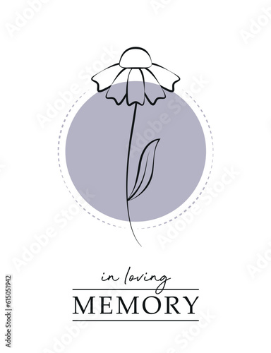 condolence card with flower outline in loving memory vector illustration EPS10