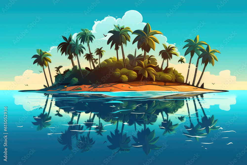 small tropical island with palm trees illustration Generative AI