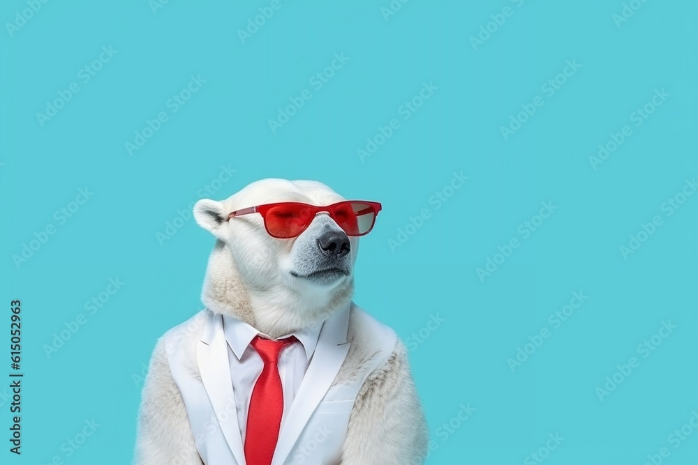 A Stylish Polar Bear with Red Sunglasses, Generative AI