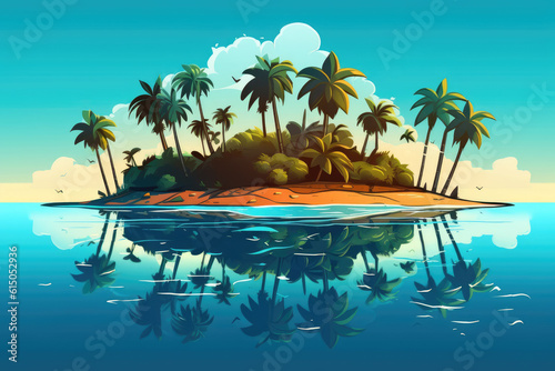 small tropical island with palm trees illustration Generative AI