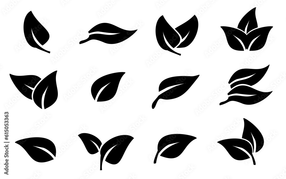 Fototapeta premium Leaf glpyh icon set vector illustration