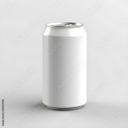 isolated white beverage can with plain grey background. Suitable perfectly for soda, beer, and energy drink mockup design.