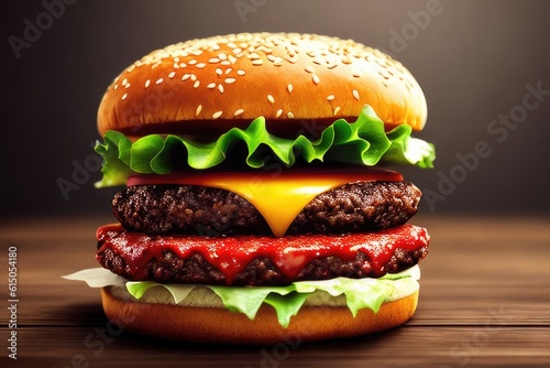 hamburger on black background  generative ai
