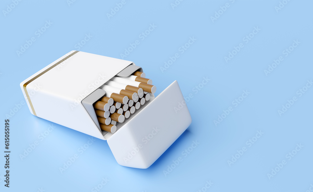 3d open cigarette pack isolated on blue background. 3d render illustration 3d open cigarette pack isolated on blue background. 3d render illustration