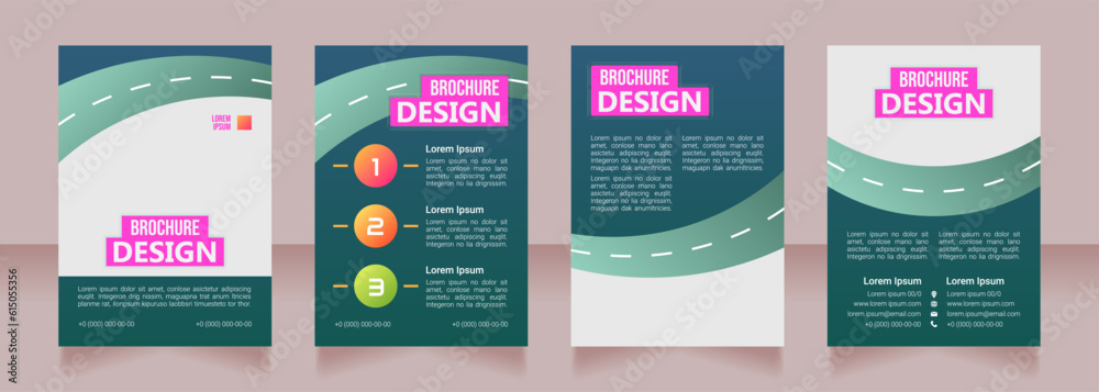 Driver rehabilitation program blank brochure design. Template set with copy space for text. Premade corporate reports collection. Editable 4 paper pages. Bebas Neue, Ebrima, Roboto Light fonts used