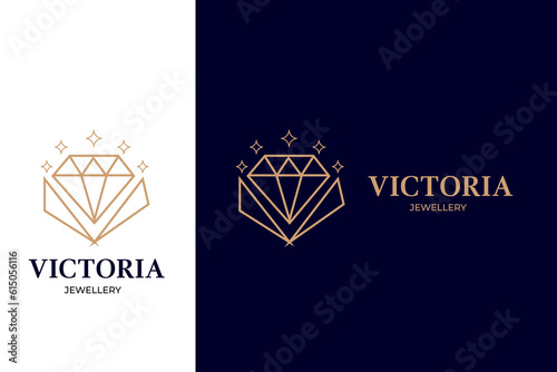 luxury diamond logo line style design template for jewellery brand and Shop