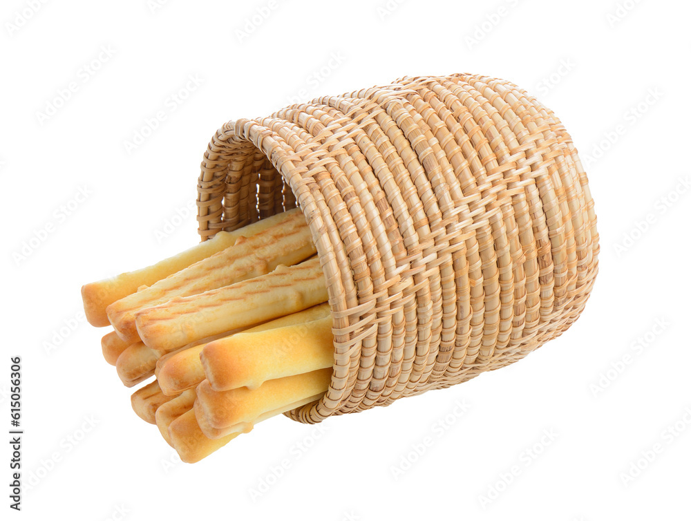 bread sticks in basket isolated on transparent png