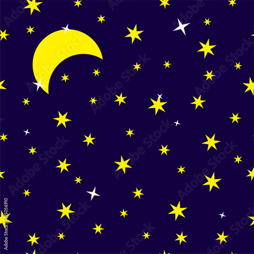 seamless pattern with moon and stars on blue background