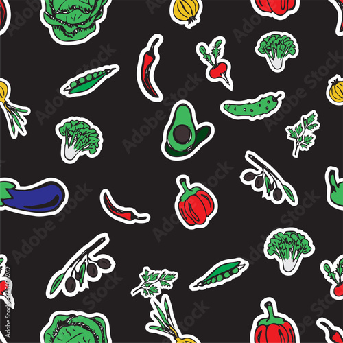seamless pattern with vegetables on a dark background