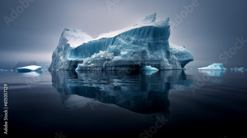 Floating ocean iceberg. Dramatic light. Created with generative AI