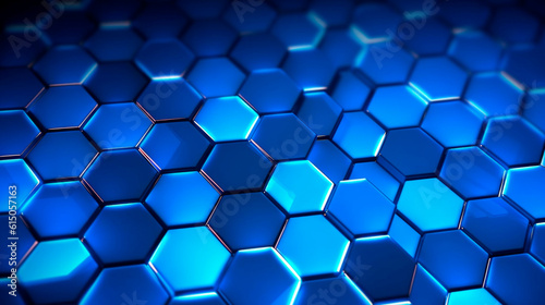 Blue hexagon technology abstract background. Generative AI