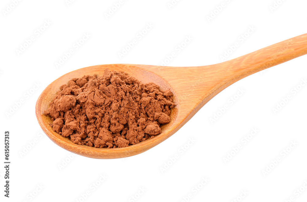 Cocoa powder in a wood spoon on transparent png Cocoa powder in a wood spoon on transparent png