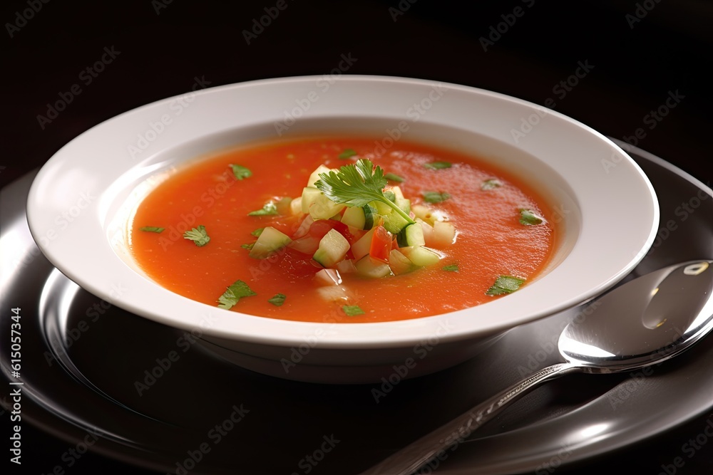 Cold gazpacho soup in a bowl, close-up. Cold gazpacho soup in a bowl, close-up.