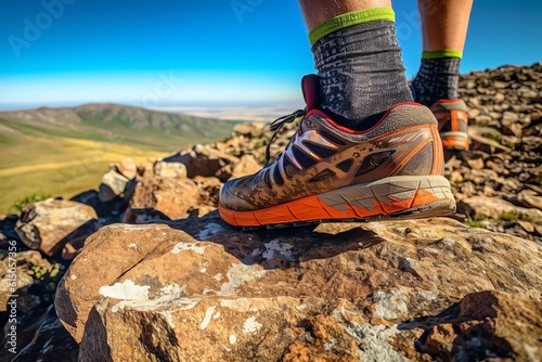 A foot in a trail running shoe