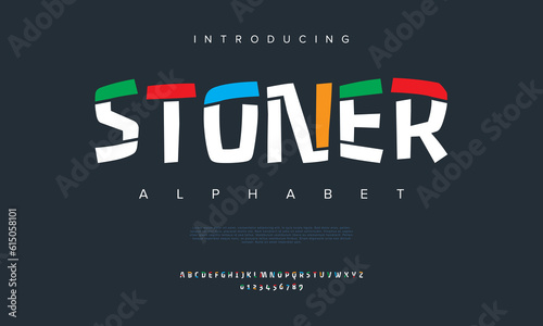 Stoner creative modern urban alphabet font. Digital abstract moslem, futuristic, fashion, sport, minimal technology typography. Simple numeric vector illustration