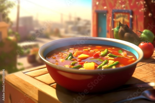 A steaming bowl of spicy Mexican menudo soup wallpaper photo