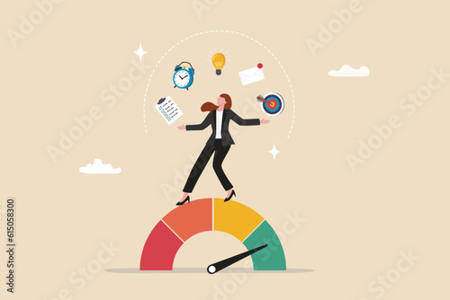 Productivity or work efficiency, employee performance or skill for work accomplishment, multitasking work or success talent concept, smart businesswoman on high performance handle multitasks.