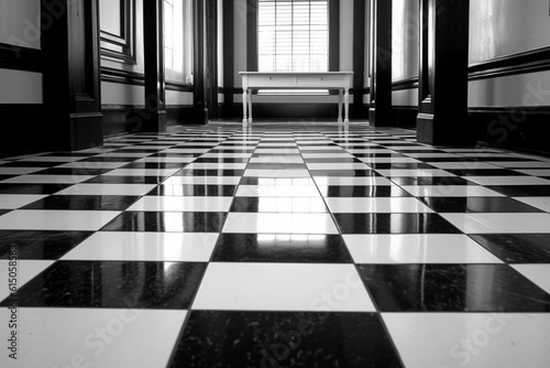 Vintage black and white checkered tile floor Generative AI