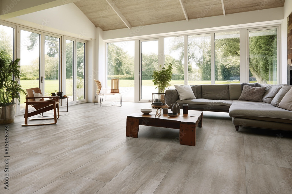Fototapeta premium Porcelain tile floor with a durable and low-maintenance surface Generative AI