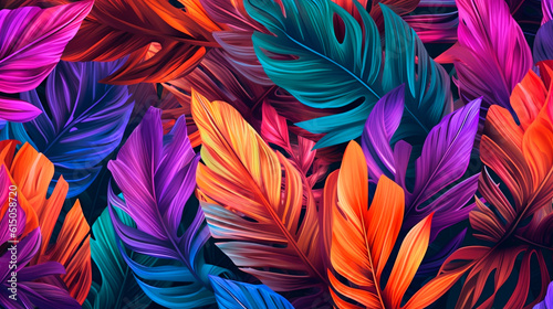 Colorful tropical leaves background. Generative AI