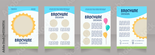 Funny children party blank brochure design. Amuse and fun. Template set with copy space for text. Premade corporate reports collection. Editable 4 paper pages. Caveat Brush, Acumin, Arial fonts used photo