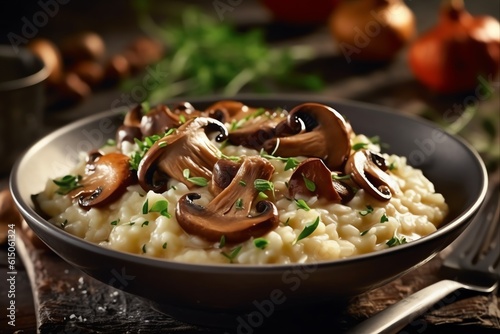 Hearty risotto with wild mushrooms photo