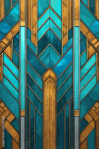 Vector Art Deco parquet panel with a wood texture and, turquoise and azure inlays background wallpaper.