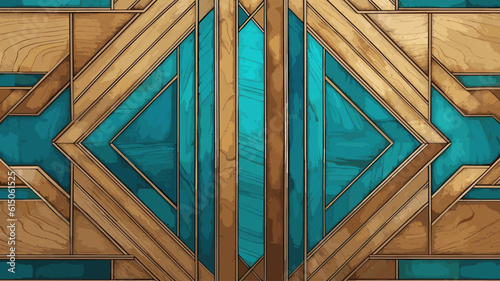 Vector Art Deco parquet panel with a wood texture and, turquoise and azure inlays background wallpaper.