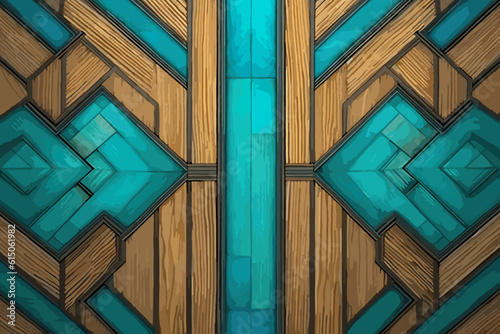 Vector Art Deco parquet panel with a wood texture and, turquoise and azure inlays background wallpaper.
