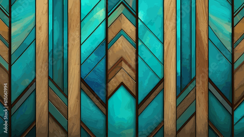 Vector Art Deco parquet panel with a wood texture and, turquoise and azure inlays background wallpaper.