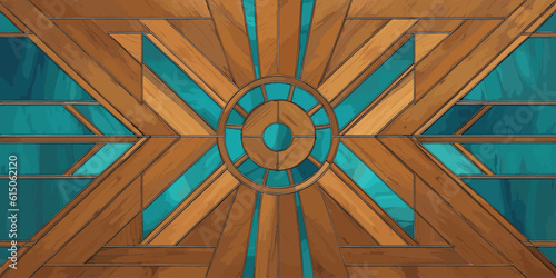 Vector Art Deco parquet panel with a wood texture and, turquoise and azure inlays background wallpaper.