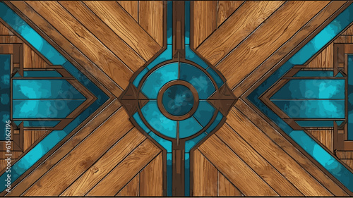 Vector Art Deco parquet panel with a wood texture and, turquoise and azure inlays background wallpaper.
