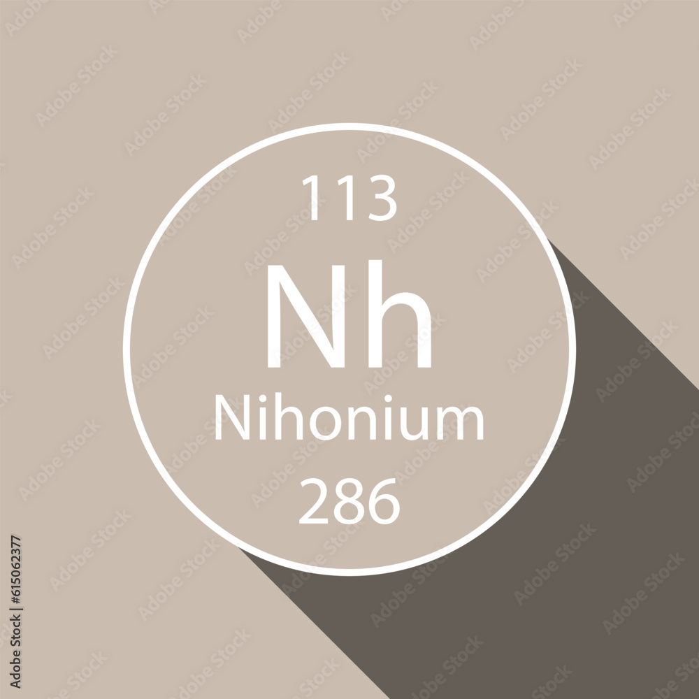 Nihonium symbol with long shadow design. Chemical element of the periodic table. Vector illustration. Nihonium symbol with long shadow design. Chemical element of the periodic table. Vector illustration.