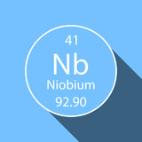 Niobium symbol with long shadow design. Chemical element of the periodic table. Vector illustration.