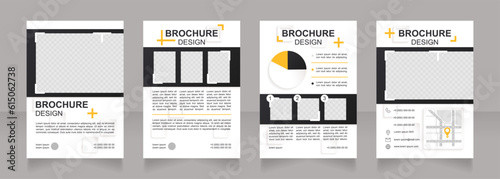 Brand stretching strategy blank brochure design. New market. Template set with copy space for text. Premade corporate reports collection. Editable 4 paper pages. Arial Bold, Regular fonts used