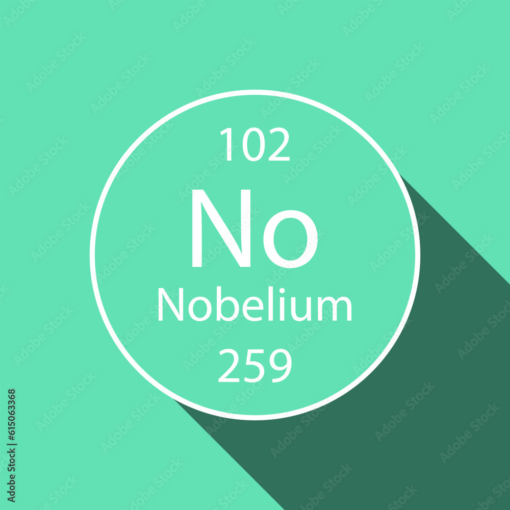 Nobelium symbol with long shadow design. Chemical element of the periodic table. Vector illustration. Nobelium symbol with long shadow design. Chemical element of the periodic table. Vector illustration.