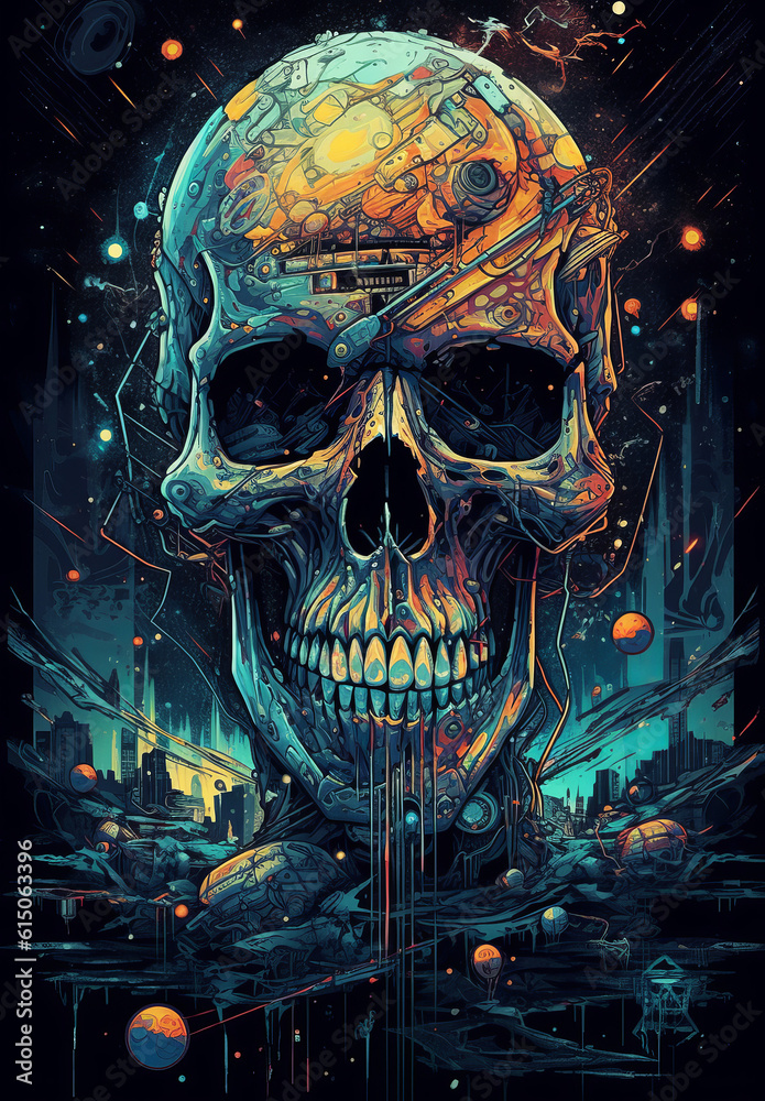 Bright human skull in the style of surrealism Bright human skull in the style of surrealism
