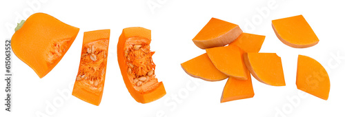 Schilderij op canvas pumpkin or butternut squash slice isolated on white background with full depth of field