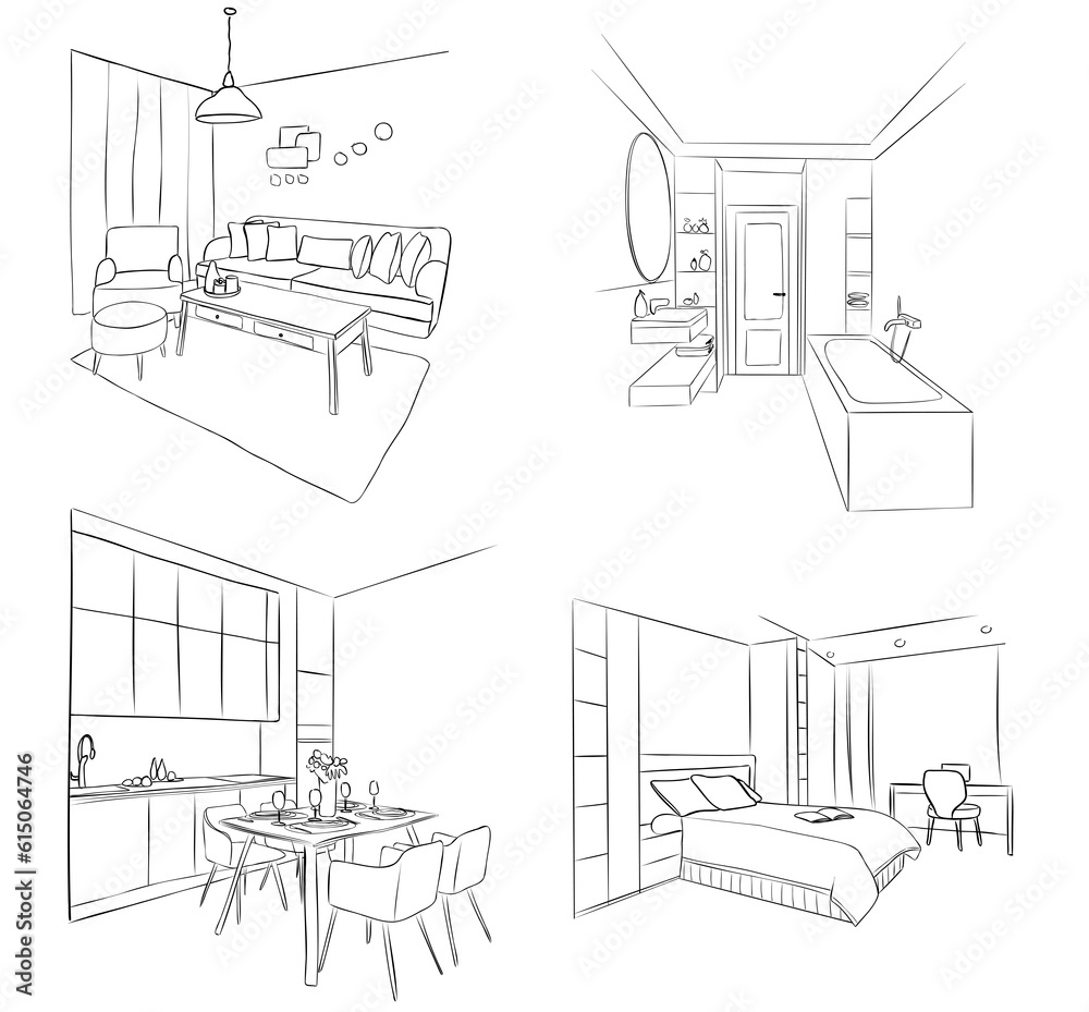 Sketch of an interior. Apartment design, set