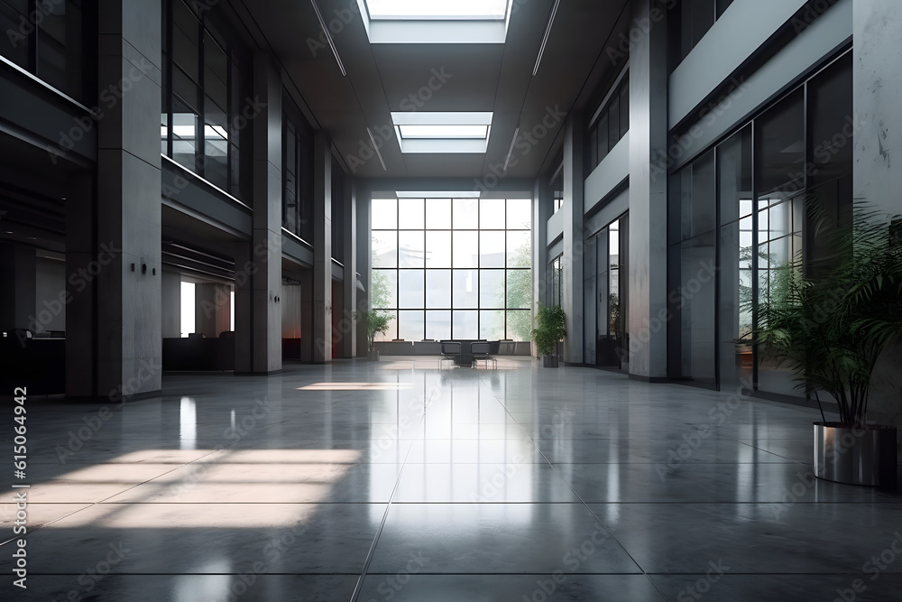 Modern empty hall. Generative AI